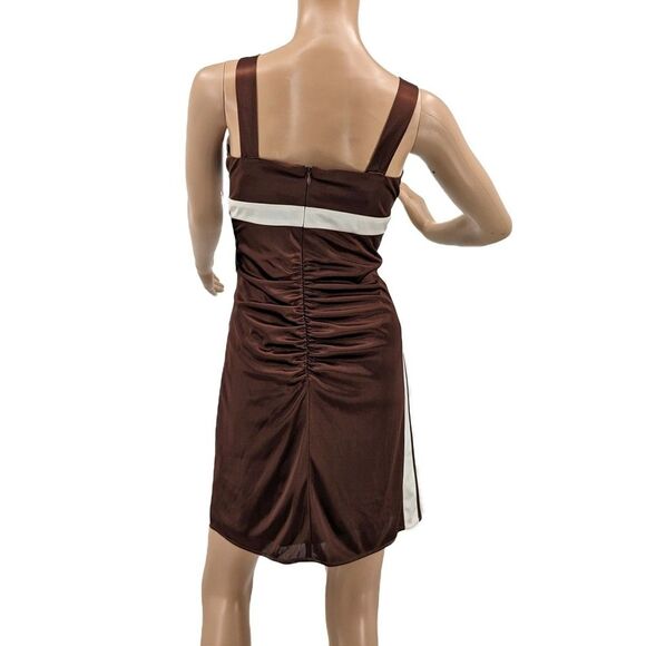 NWT Vintage y2k 2000s Morgan & Co Mini Dress Brown Ruching Mod Size L - Picture 3 of 10